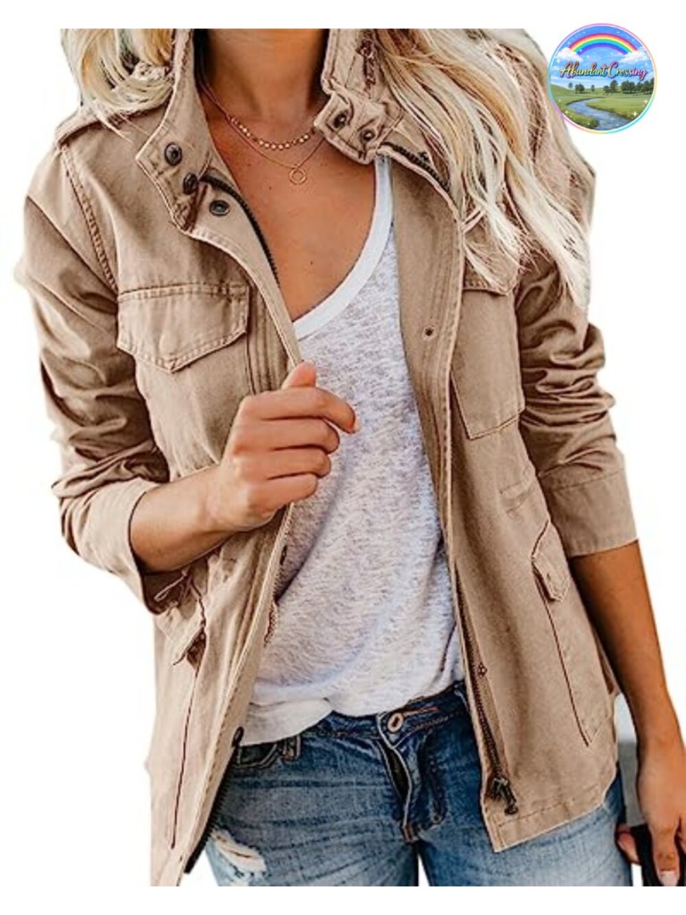 Women Military Anorak Jacket Cotton Utility Parka Zip Up Snap Buttons